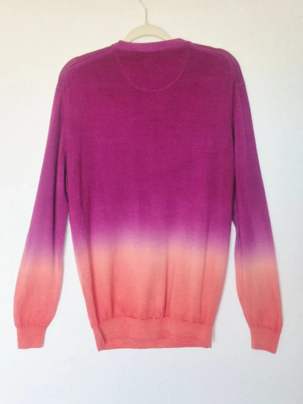 Bugatchi Uomo 100% Merino Wool Ombre Dip-Dyed Crew Neck Sweater Pink Purple